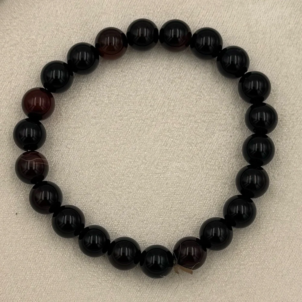 Black Agate Sardonyx Stone Beaded Bracelet Gothcore Minimalist Unisex‎